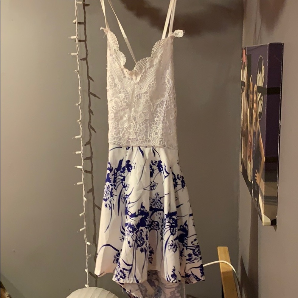 White Lace Blue Floral Romper - Picture 1 of 2